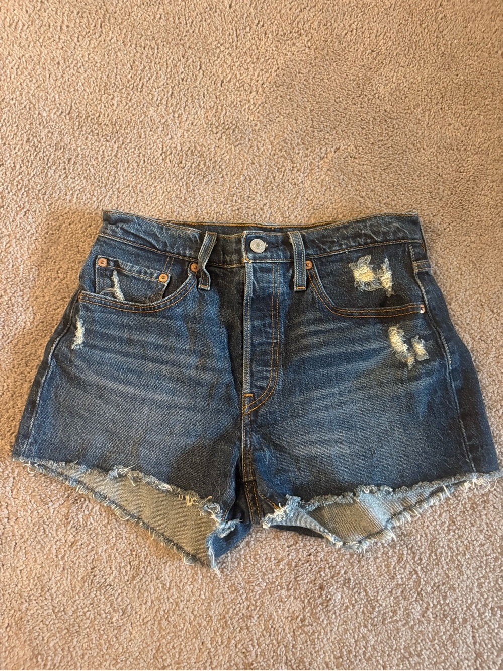 Levi's Dark Blue Distressed Denim Cutoff Shorts